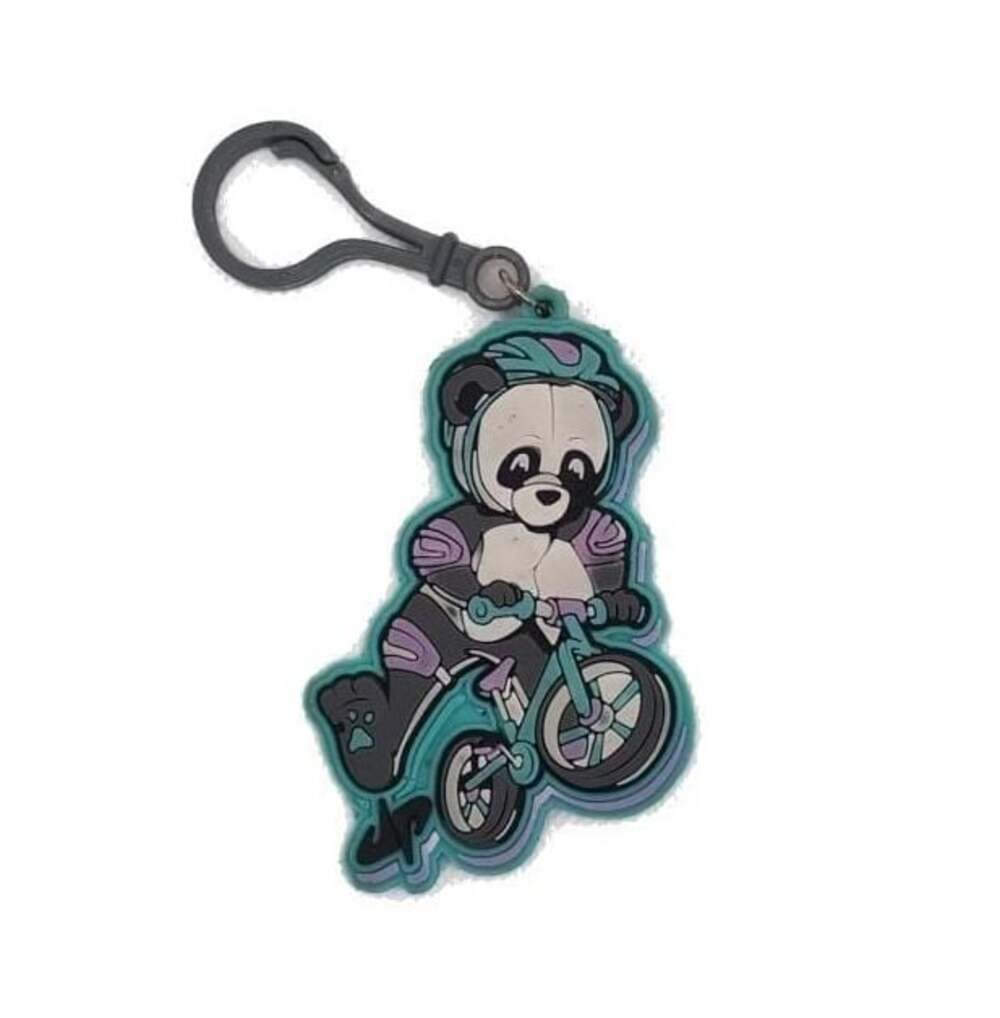 Dude Perfect Panda on a Bicycle Silicone Backpack Clip Keychain